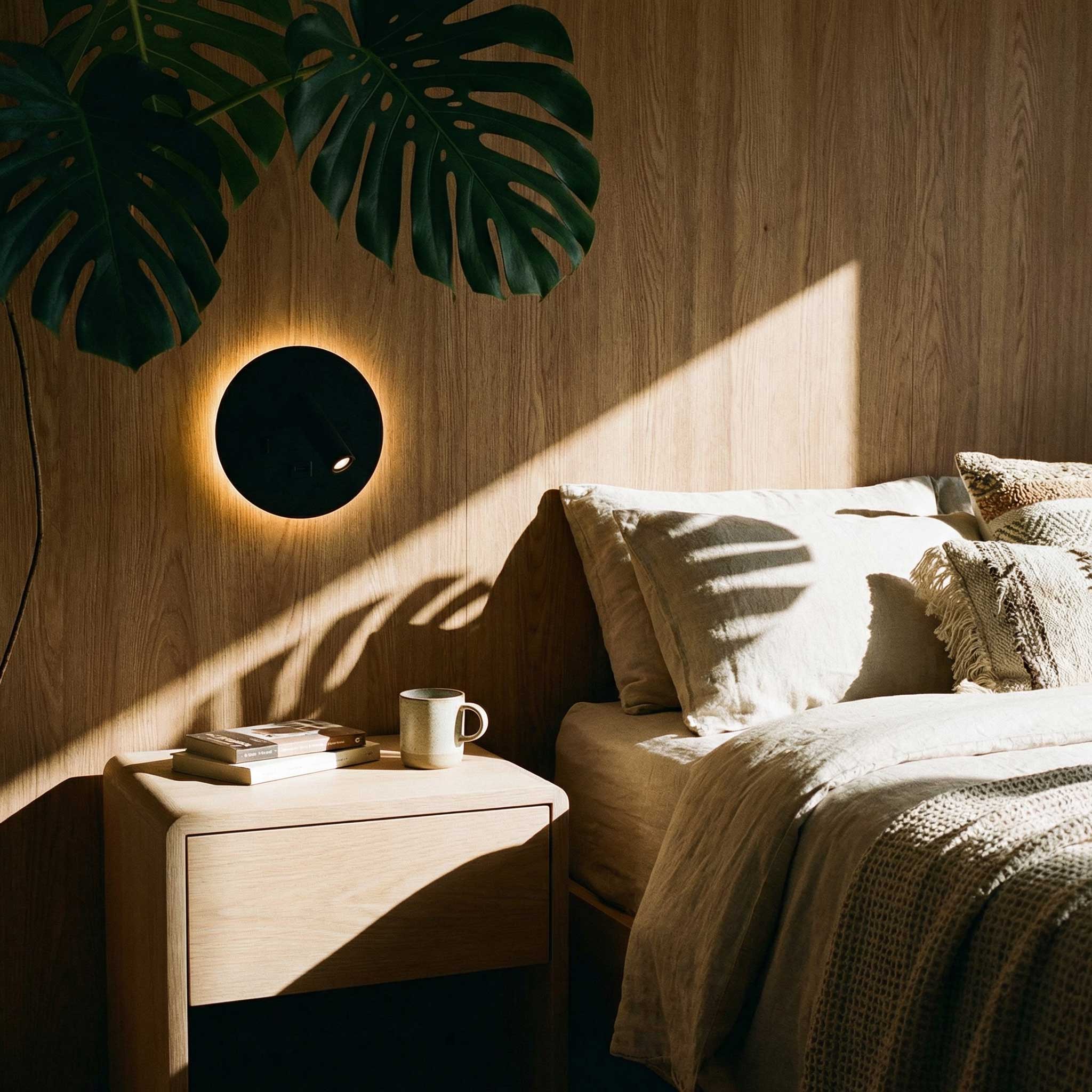 Ambient reading spot LED wall light with USB round