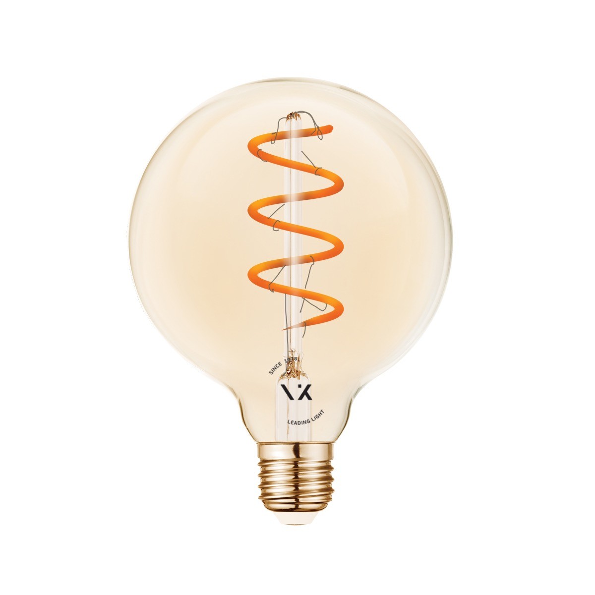 VK Light Spiral Filament Amber LED Bulb - G95, E27, 2200K, 4.5W, Dimmable