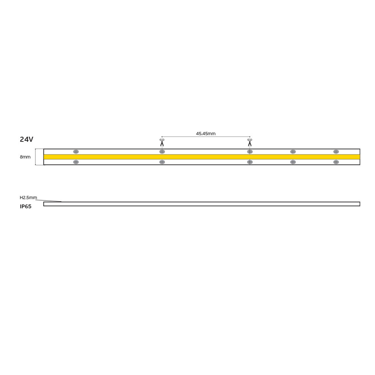 24V LED COB Strip, CRI90, IP65, 3000K, Dimmable (5 m)