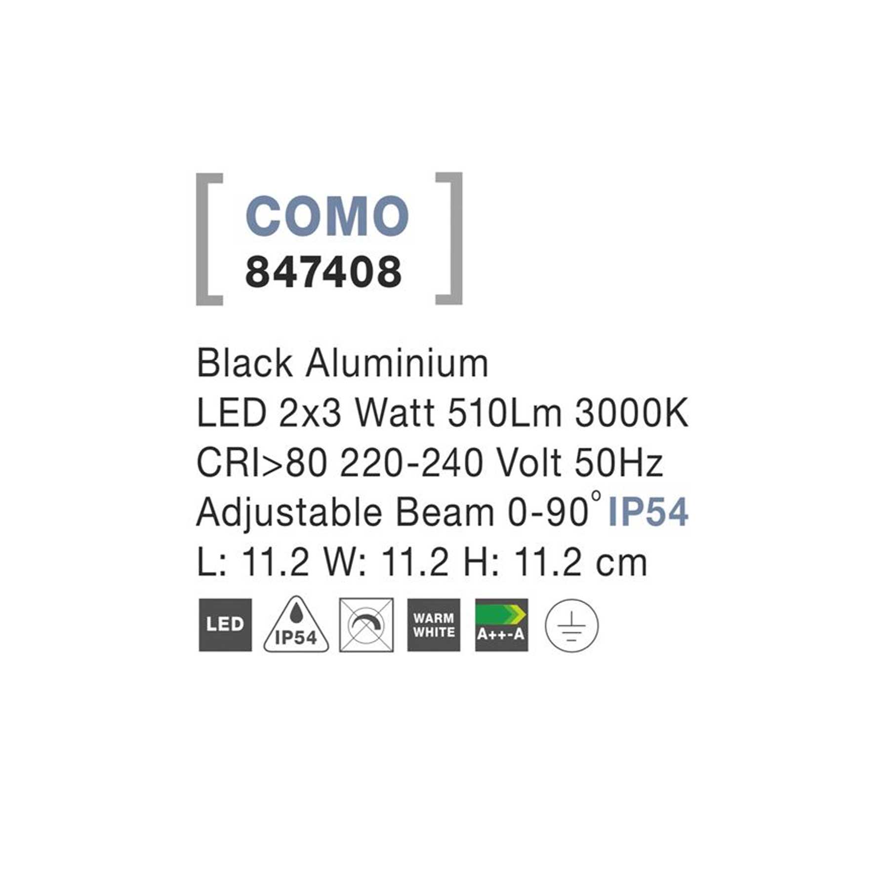 Nova Luce Como LED nástěnné svítidlo IP65