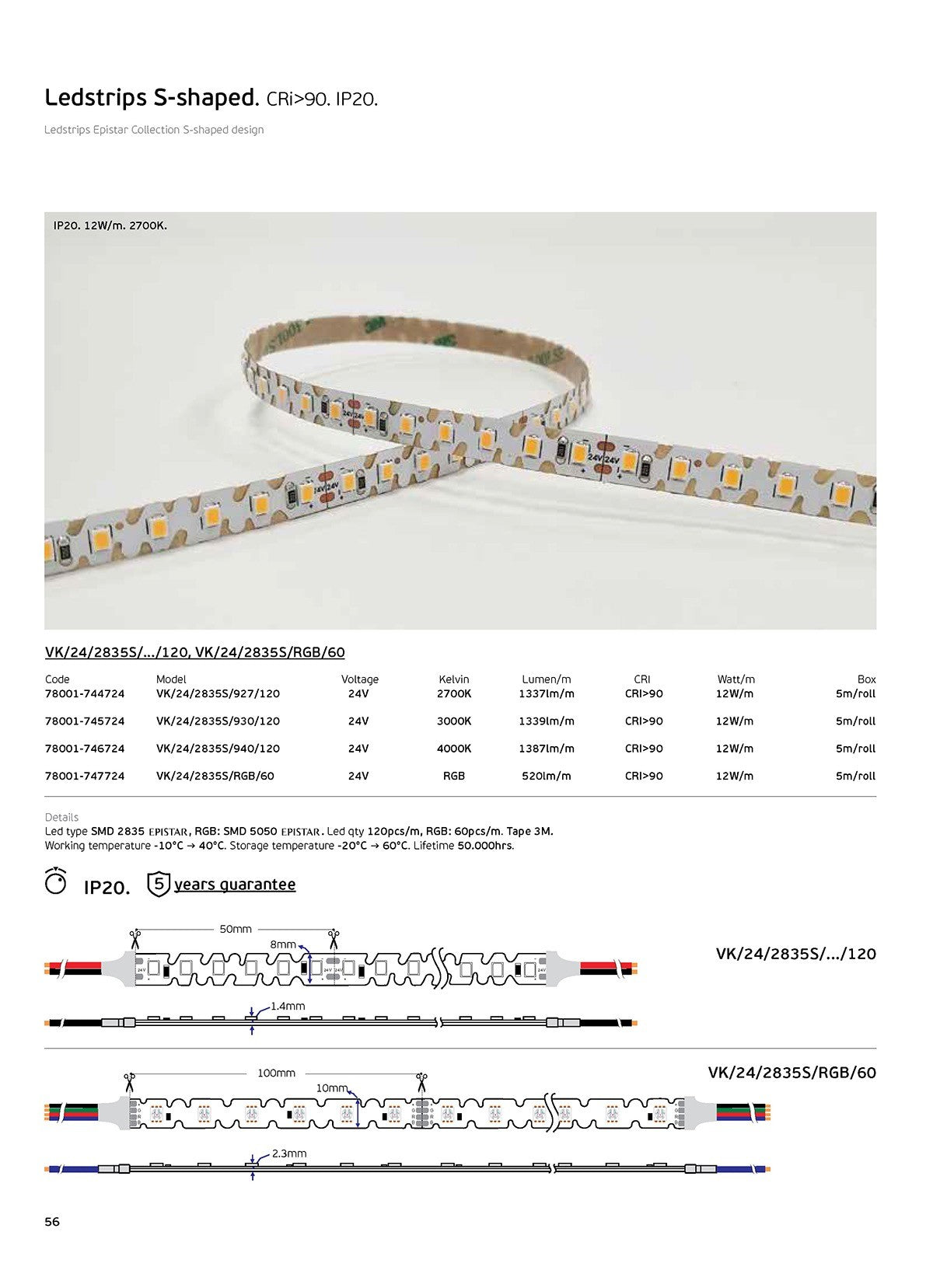 LED Edge Strip S-Type 24V CRI90 IP20 2700K (5m)